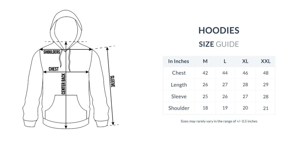 Hoodies Size Guide PSD